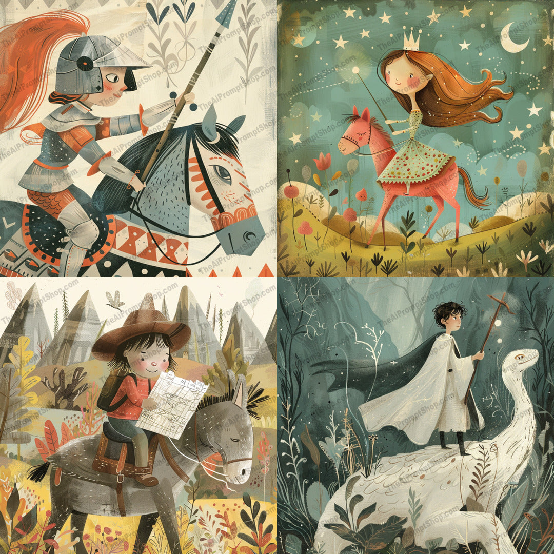 Whimsical medieval adventures illustration created from an AI image prompt.