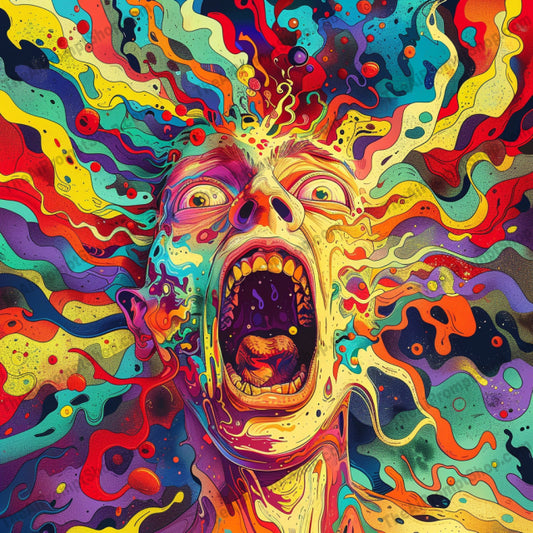 AI MidJourney Image Prompt, Psychedelic Scream, 4871Abstract terror, Acidic visions, chat gpt, chat gpt prompts, chatgpt, chatgpt prompts, Chromatic chaos, Colorful dread, Eerie ecstacy, Emotional eruption, Explosive fear, Frenzied art, Hypnotic horror, midjourney, Nightmare canvas, Psychedelic distortion, Scary, Splattered psyche, Surreal nightmare, Vibrant horror, Vivid terror, Wild expressions