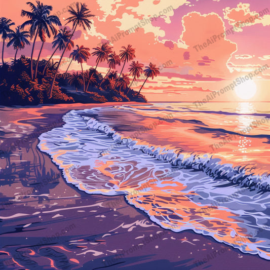 AI MidJourney Image Prompt, Retro Hues, 4750chat gpt, chat gpt prompts, chatgpt, chatgpt prompts, Landscapes, midjourney, Moonlit cityscape, Neon skyline, Nostalgic paradise, Ocean reflections, Pastel skyline, Retro wave, Sunset palms, Tropical dusk, Vaporwave aesthetic, Vintage sunset