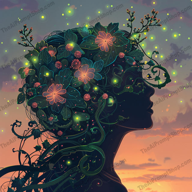 Dreamy Nature Art AI MidJourney Image Prompt, 9350 Fantasy, midjourney, dreamy, nature, silhouette, ethereal, magic, woman, lights, hair, illustration, surreal, whimsical, art, design, beautiful, imaginative, fantasy, artwork, creative, delicate, enchanting, Midjourney, Ai, Ai Image Prompt, Image Prompt, Prompt