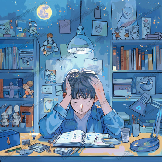 Whimsical Workspace Art AI MidJourney Image Prompt, 9468 Storybook Illustrations, midjourney, whimsical, workspace, cozy, magic, wonder, illustration, creative, late-night, imaginative, art, desk, books, plants, lamps, night, interior, home office, cute, decor, curiosity, serenity, Midjourney, Ai, Ai Image Prompt, Image Prompt, Prompt