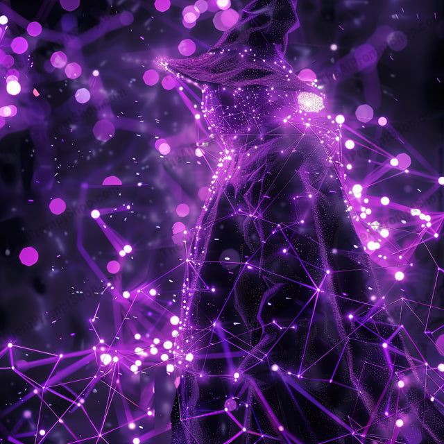 Futuristic Digital Silhouettes AI MidJourney Image Prompt, 9560 Futuristic, midjourney, futuristic, digital art, silhouettes, glowing, nodes, interconnected, abstract, modern, character design, ethereal, high-tech, neon, holographic, light effects, 3D art, visual art, tech aesthetic, glitch art, innovative design, cyber, Midjourney, Ai, Ai Image Prompt, Image Prompt, Prompt