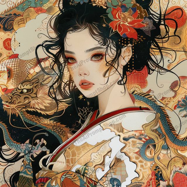 Oriental Elegance AI MidJourney Image Prompt, 8341Ai, Ai Image Prompt, Anime, art, attire, beauty, Chinese, colors, creatures, cultural, detailed, elegance, elegant, elements, floral, heritage, Image Prompt, intricate, Japanese, mesmerizing, midjourney, modern, motifs, mythical, oriental, patterns, Prompt, rich, tapestry, traditional, vibrant