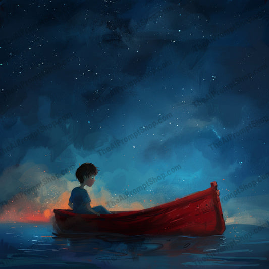 AI MidJourney Image Prompt, Twilight Hues and Nighttime Moods, 4959chat gpt, chat gpt prompts, chatgpt, chatgpt prompts, Contemplative nightfall, Dusk on the horizon, Evening introspection, midjourney, Midnight dreamscape, Nocturnal calm, Serene canoe reflections, Solitary escape, Starlit serenity, Storybook Illustrations, Twilight tranquility