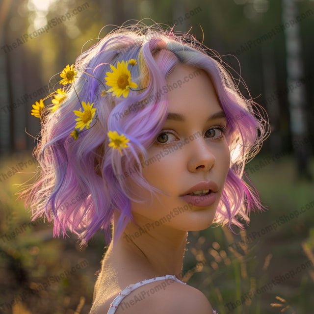 Vibrant Hair Colors in Sunlit Forest AI MidJourney Image Prompt, 9362 Portraits & People, midjourney, vibrant hair, colorful hair, pastel hair, sunlit forest, soft curls, nature background, bright colors, pastel shades, vivid hair, sun-kissed hair, nature setting, intricate hair, playful hair, soft lighting, hair art, forest glow, color blend, pastel beauty, rainbow hair, nature inspired, Midjourney, Ai, Ai Image Prompt, Image Prompt, Prompt