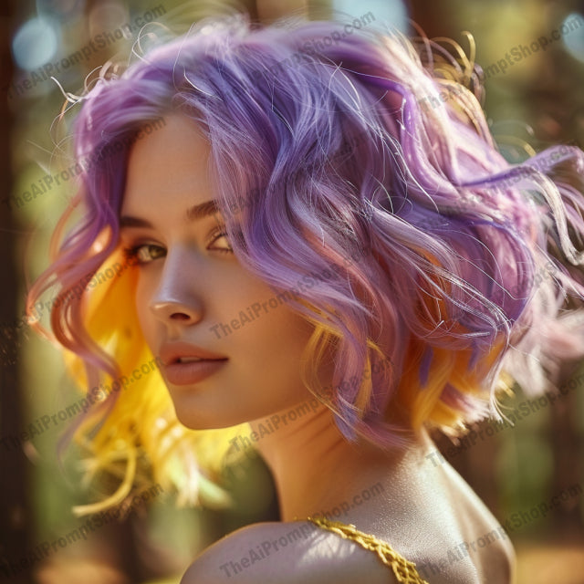 Vibrant Hair Colors in Sunlit Forest AI MidJourney Image Prompt, 9362 Portraits & People, midjourney, vibrant hair, colorful hair, pastel hair, sunlit forest, soft curls, nature background, bright colors, pastel shades, vivid hair, sun-kissed hair, nature setting, intricate hair, playful hair, soft lighting, hair art, forest glow, color blend, pastel beauty, rainbow hair, nature inspired, Midjourney, Ai, Ai Image Prompt, Image Prompt, Prompt