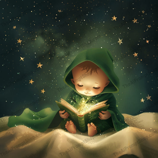 Magical Readers Under the Stars AI MidJourney Image Prompt, 9651 Storybook Illustrations, midjourney, magical, readers, stars, night sky, glowing book, cloak, hooded figure, enchantment, whimsical, fantasy, storybook, illustration, starlit, twinkling stars, reading, serenity, mystical, imagination, children, bedtime story, Midjourney, Ai, Ai Image Prompt, Image Prompt, Prompt