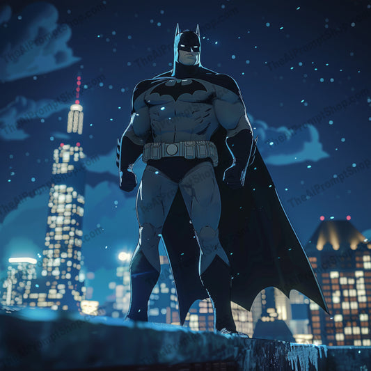 Epic Superhero Artwork AI MidJourney Image Prompt, 8405action, action-packed, adventure, adventures, Ai, Ai Image Prompt, Animation & Cartoons, artwork, cityscape, detailed, dynamic, epic, exciting, formidable, futuristic, heroic, Image Prompt, midjourney, night-time, powerful, presence, Prompt, superhero, textures, vibrant, visual