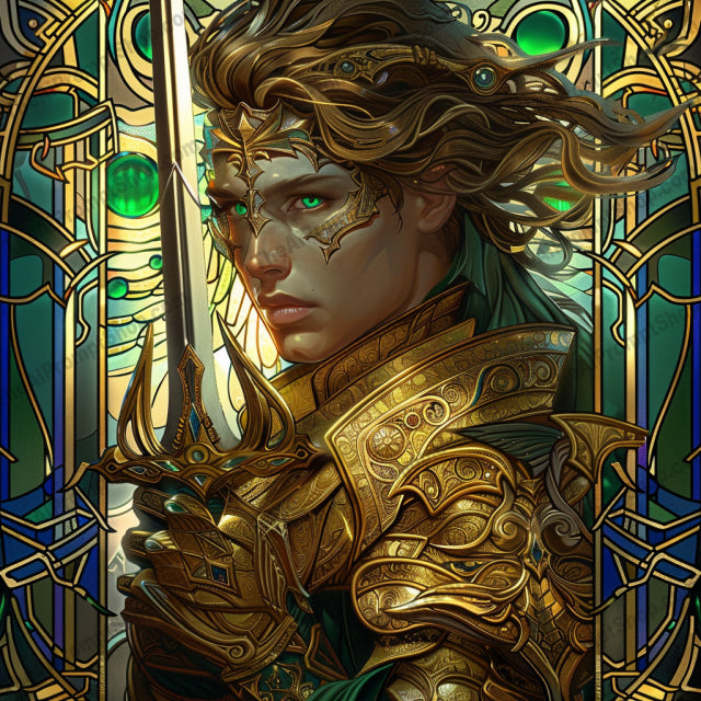 Fantasy Stained Glass Art AI MidJourney Image Prompt, 8971 Landscapes & Paintings, midjourney, fantasy, stained glass, digital art, vibrant colors, intricate details, character art, angel, wizard, pirate, knight, magical, timeless, rich colors, mystical, storytelling, ornate, heroic, mythical, legend, whimsical, Midjourney, Ai, Ai Image Prompt, Image Prompt, Prompt