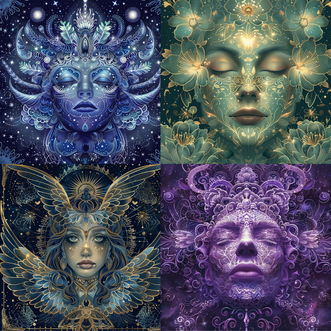 Cosmic Divine Art AI MidJourney Image Prompt, 8036AI image prompts, artistic exploration, celestial beauty, celestial designs, cosmic art, cosmic beings, cosmic journey, creative inspiration, creative prompts, detailed designs, divine aesthetics, divine beings, ethereal visuals, fantasy art inspiration, floral patterns, metaphysical art, midjourney, mystical art, mystical themes, otherworldly art, spiritual illustrations, spiritual symbolism, transcendent art, visionary art