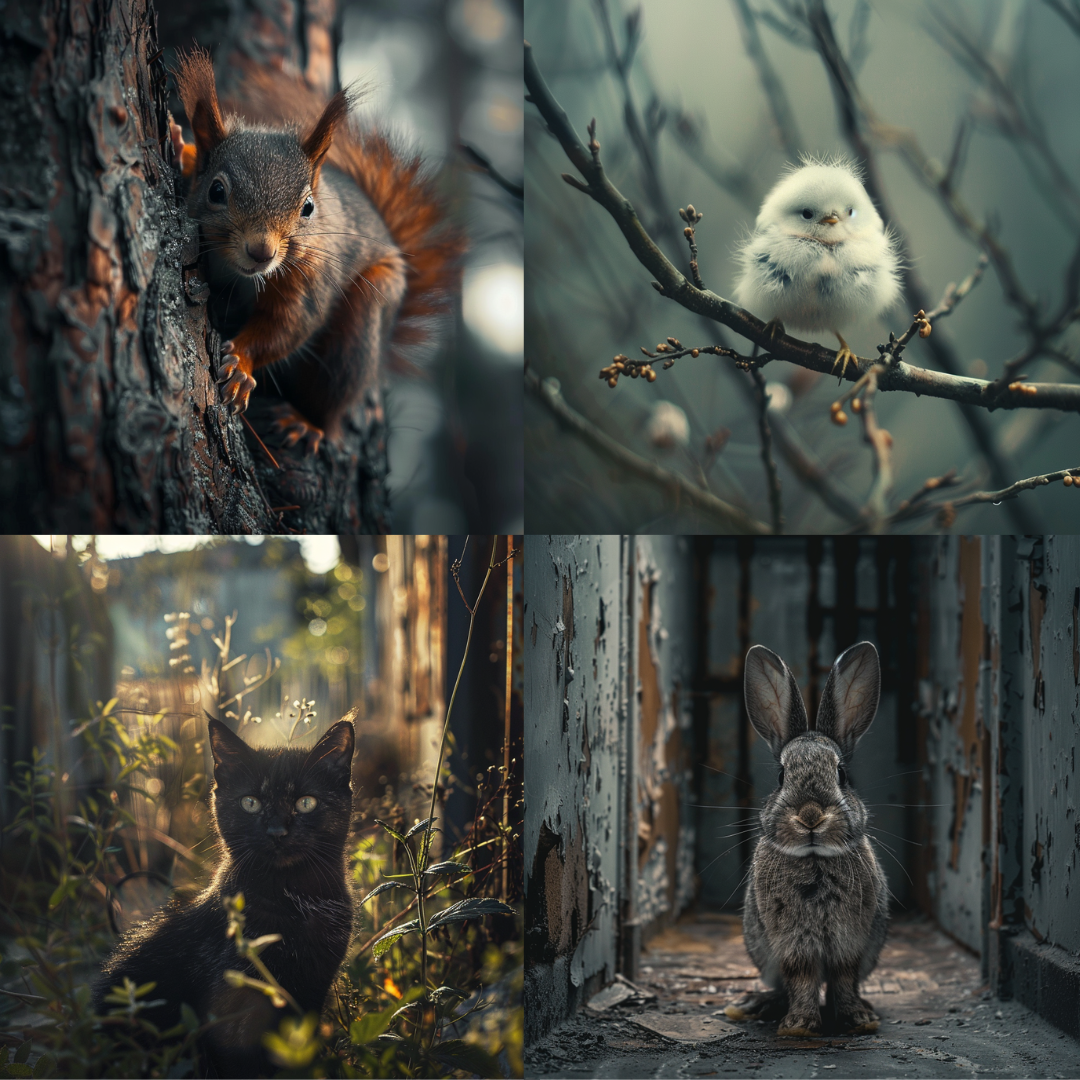 Whimsical woodland residents illustration in a cinematic style created from an AI image prompt.