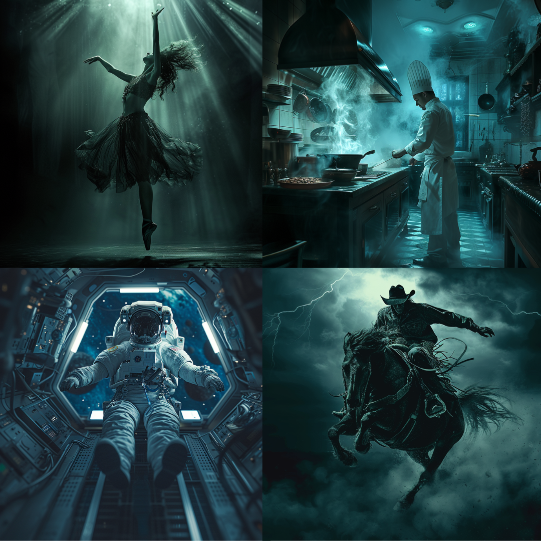 Motion and Moments AI MidJourney Image Prompt, Character Art, 4242Adventure, Artistic expression, Astronaut, Atmospheric lighting, Ballet dancer, chat gpt, chat gpt prompts, chatgpt, chatgpt prompts, Chef, Cowboy, Creative storytelling, Culinary arts, Digital illustration, Dynamic movement, Gastronomy, Graceful dance, midjourney, Powerful imagery, Sci-fi realism, Space exploration, Storm, Surreal artwork, Suspense, Wild west adventure