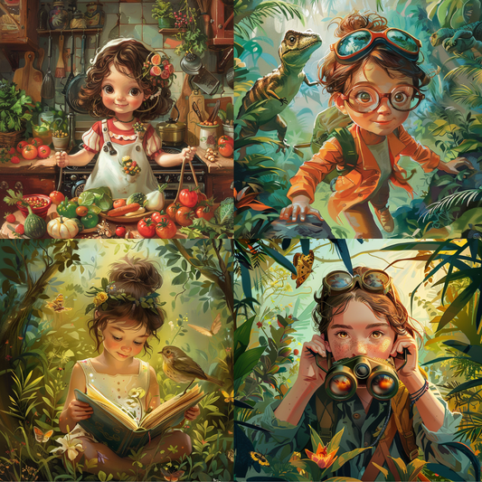 AI MidJourney Image Prompt, Childhood Enchantment, 4933Botanical abundance, chat gpt, chat gpt prompts, chatgpt, chatgpt prompts, Garden exploration, Idyllic moments, Innocent wonder, midjourney, Nature companions, Playful discoveries, Rustic kitchen scene, Storybook Illustrations, Sun-drenched foliage, Vibrant storybook scenes, Whimsical childhood