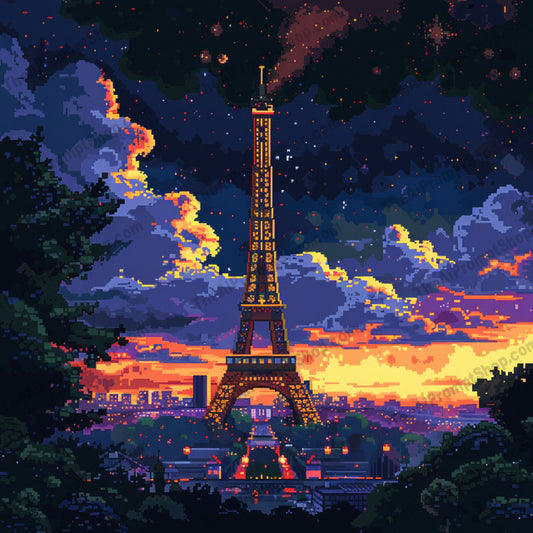AI MidJourney Image Prompt, Pixelated Wonders at Dusk, 4712Architectural silhouette, chat gpt, chat gpt prompts, chatgpt, chatgpt prompts, Digital art, Dusk landscapes, Iconic landmarks, Landscapes, midjourney, Pixel art travel, Pixel cloudscape, Reflection in water, Retro gaming aesthetic, Sunset palette, Twilight cityscape