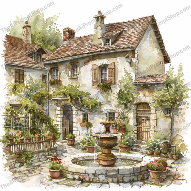 Charming Mediterranean Streetscape AI MidJourney Image Prompt, 8667Ai, Ai Image Prompt, architecture, art, charming, cobblestone, Europe, greenery, heritage, illustration, Image Prompt, Landscapes & Paintings, Mediterranean, midjourney, nature, painting, paths, peaceful, potted plants, Prompt, quaint, rustic buildings, serene, streetscape, village, watercolor