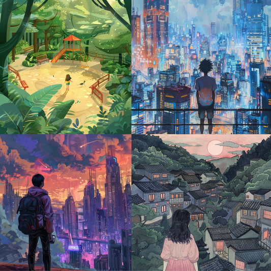 AI MidJourney Image Prompt, Urban Serenity Scenes, 4934chat gpt, chat gpt prompts, chatgpt, chatgpt prompts, Dusk to dawn transitions, Futuristic skylines, Metropolitan silhouettes, midjourney, Neon cityscape, Pastel evening hues, Peaceful urban oasis, Rooftop perspectives, Storybook Illustrations, Tranquil urban moments, Twilight city glow, Urban exploration