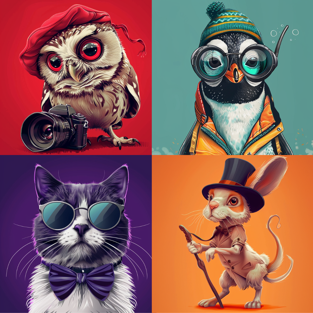 Animal illustration in a playful style created from an AI image prompt.