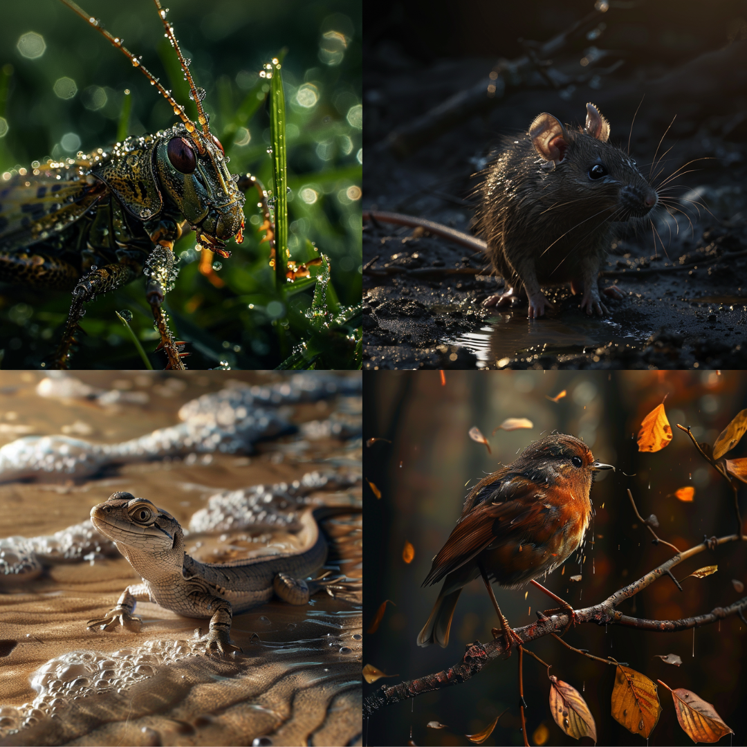 AI MidJourney Image Prompt, Dew-Kissed Inhabitants, 4858Ambient nature, chat gpt, chat gpt prompts, chatgpt, chatgpt prompts, Creature encounters, Earthy wildlife, Insect details, Insect wings, Macro nature shots, midjourney, Moisture-laden scenes, Morning dew, Natural habitat, Natural world close-ups, Reflective surfaces, Reptilian textures, Scary, Songbirds, Sunlit wildlife, Wild rodents, Woodland foragers