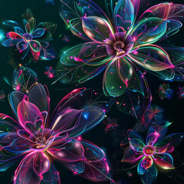 Neon Glow Nature AI MidJourney Image Prompt, 9675 Patterns & Wallpapers, midjourney, neon, glow, nature, nature illustration, vibrant, colorful, design, modern art, neon colors, deep colors, contrast, artwork, digital art, natural elements, bright colors, birds, flower, jellyfish, gems, artistic, illustration, Midjourney, Ai, Ai Image Prompt, Image Prompt, Prompt
