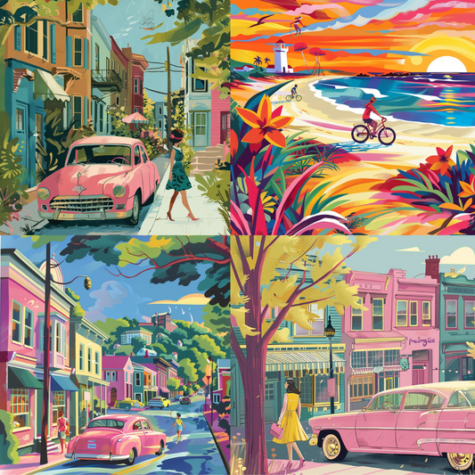 AI MidJourney Image Prompt, Vibrant Urban Life, 4935chat gpt, chat gpt prompts, chatgpt, chatgpt prompts, Coastal cycling, Colorful townscapes, Floral urban walkways, midjourney, Pastel automotive, Retro city charm, Storybook Illustrations, Suburban tranquility, Summer town ambiance, Sunlit streets, Tropical sunset vibes, Vintage vehicle charm