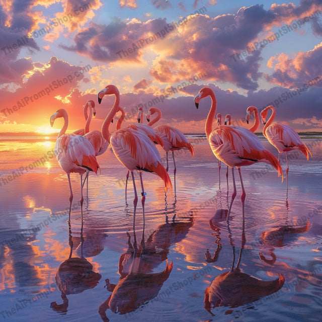 Nature's Majesty at Sunset AI MidJourney Image Prompt, 8443Ai, Ai Image Prompt, Animals, artwork, beauty, birds, calm, clouds, elegant, flamingos, flight, Image Prompt, landscape, majestic, midjourney, mountains, natural backdrops, nature, pelicans, picturesque, Prompt, reflection, serene, sky, sunset, swans, tranquil, water, wildlife