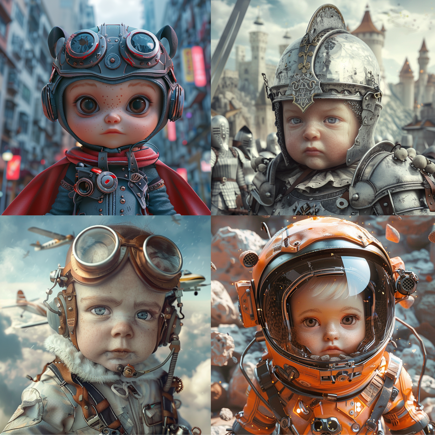 Tiny Adventurers in Epic Worlds AI MidJourney Image Prompt, 8012aviation, child-like, cosplay, cute, detailed gear, epic, exploration, fantasy, futuristic, historical, imaginative, medieval, midjourney, retro-futuristic, steampunk, tiny adventurers, whimsical