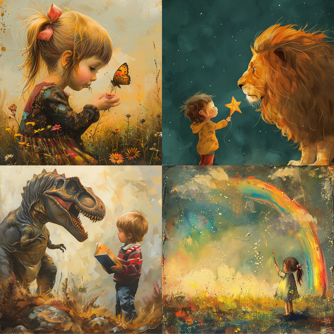 AI MidJourney Image Prompt, Whimsical Wild Interactions, 4937Animal companions, chat gpt, chat gpt prompts, chatgpt, chatgpt prompts, Childhood wonder, Dreamy meadows, Fable scenes, Gentle giants, Magical encounters, midjourney, Natural curiosity, Prehistoric playtime, Starry imaginations, Storybook Illustrations