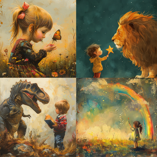 AI MidJourney Image Prompt, Whimsical Wild Interactions, 4937Animal companions, chat gpt, chat gpt prompts, chatgpt, chatgpt prompts, Childhood wonder, Dreamy meadows, Fable scenes, Gentle giants, Magical encounters, midjourney, Natural curiosity, Prehistoric playtime, Starry imaginations, Storybook Illustrations