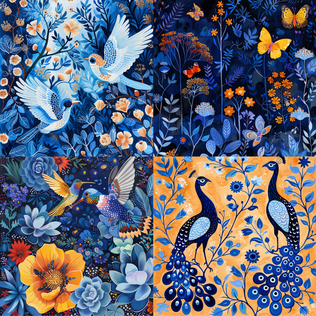 Midnight garden illustration created from an AI image prompt.