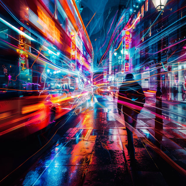 Neon Urban Silhouette AI MidJourney Image Prompt, 8652Ai, Ai Image Prompt, atmospheric, blur, city, downtown, dynamic, futuristic, high-tech, Image Prompt, lights, Logos, metropolis, midjourney, modern, motion, neon, night, Prompt, reflection, scene, silhouette, street, urban, vibrant, walk