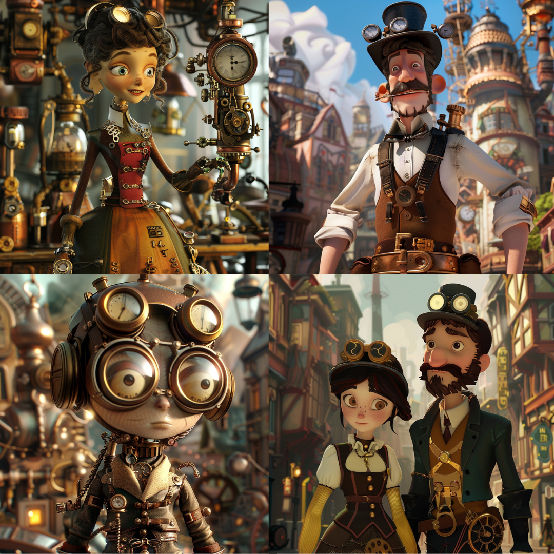 Steampunk reveries illustration in a whimsical style created from an AI image prompt.