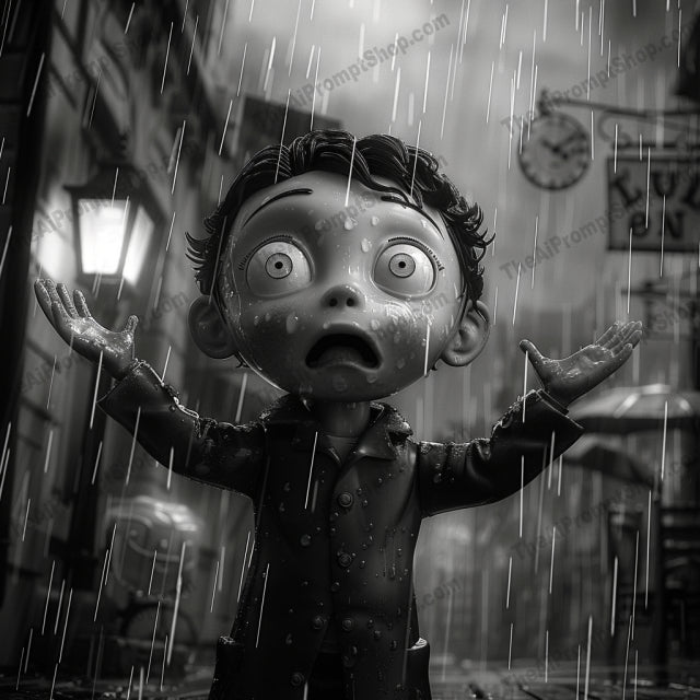 Black and White Rainy Street Musician AI MidJourney Image Prompt, 9677 Animation & Cartoons, midjourney, black and white, rain, street musician, guitar, illustration, moody, creative, emotive, detailed, rainy day, street performance, music, wet street, atmospheric, artwork, singing, urban scene, night street, musician, ambiance, Midjourney, Ai, Ai Image Prompt, Image Prompt, Prompt