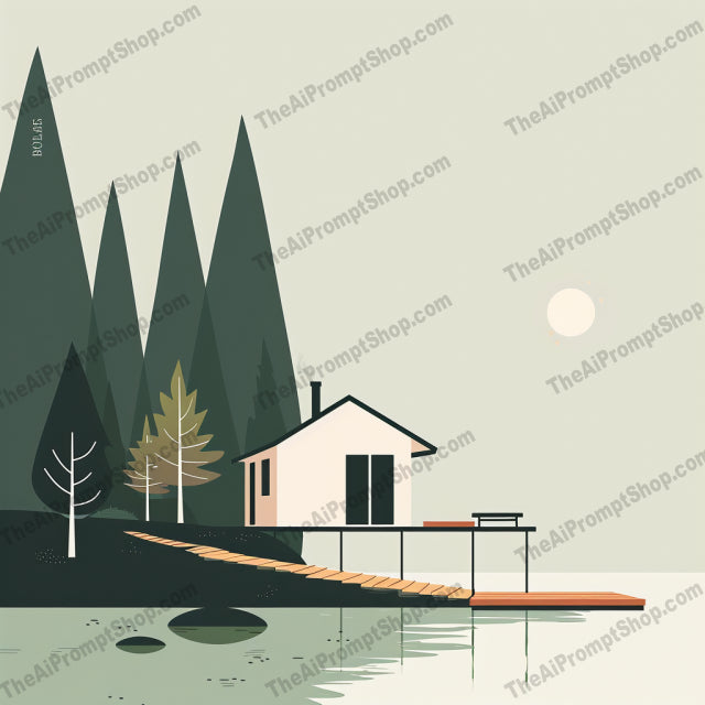 Minimalist Serene Scenes AI MidJourney Image Prompt, 9552 Landscapes & Paintings, midjourney, minimalist, serene, tranquil, beach, umbrellas, café, interior, cabin, lakeside, Japanese garden, trees, lake, water, cozy, peaceful, quiet, relaxing, nature, calm, scenic, Midjourney, Ai, Ai Image Prompt, Image Prompt, Prompt