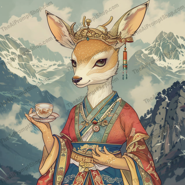 Elegant Anthropomorphic Tea Party AI MidJourney Image Prompt, 8441Ai, Ai Image Prompt, animal figures, Animals, anthropomorphic, artistic, charming, decorative, detailed art, elegant, enchanting, exquisite, fantasy style, Image Prompt, intricate, midjourney, Prompt, refined, rich colors, sophisticated, stylized animals, tea party, themed party, traditional attire, visual experience, whimsical