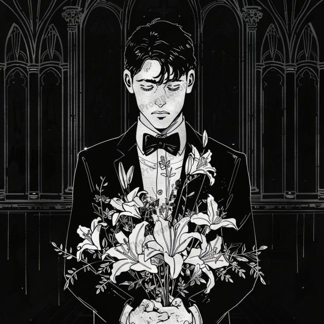 Gothic Noir Illustrations AI MidJourney Image Prompt, 8213atmospheric, dark, eerie, elegance, enigmatic, flowers, girl, gothic noir, haunting, illustration art, intriguemidjourney, mystery, night lantern, suspense, teddy bear, umbrella, vintage