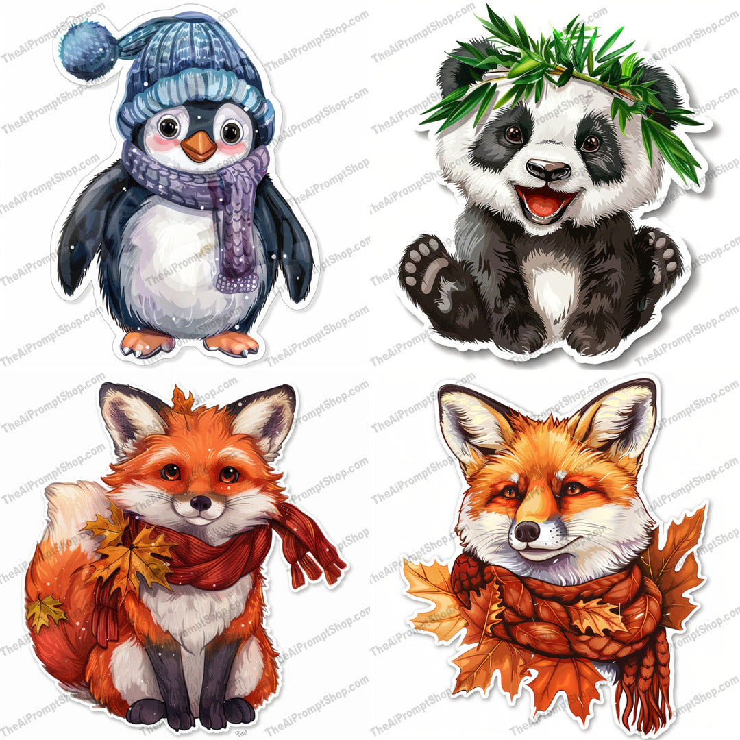 Adorable animal stickers in a playful style created from an AI image prompt.
