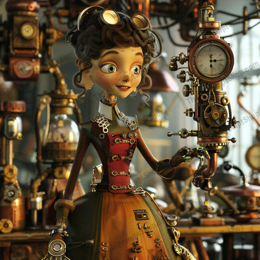 AI MidJourney Image Prompt, Steampunk Reveries, 51423D steampunk characters, Alternate reality, Animated adventure, Animation, Brass and gears, cartoon, Clockwork designs, Industrial fantasy, Mechanical wonders, midjourney, Retrofuturistic fashion, Steam-powered imagination, Steampunk aesthetics, Victorian futurism, Whimsical inventors