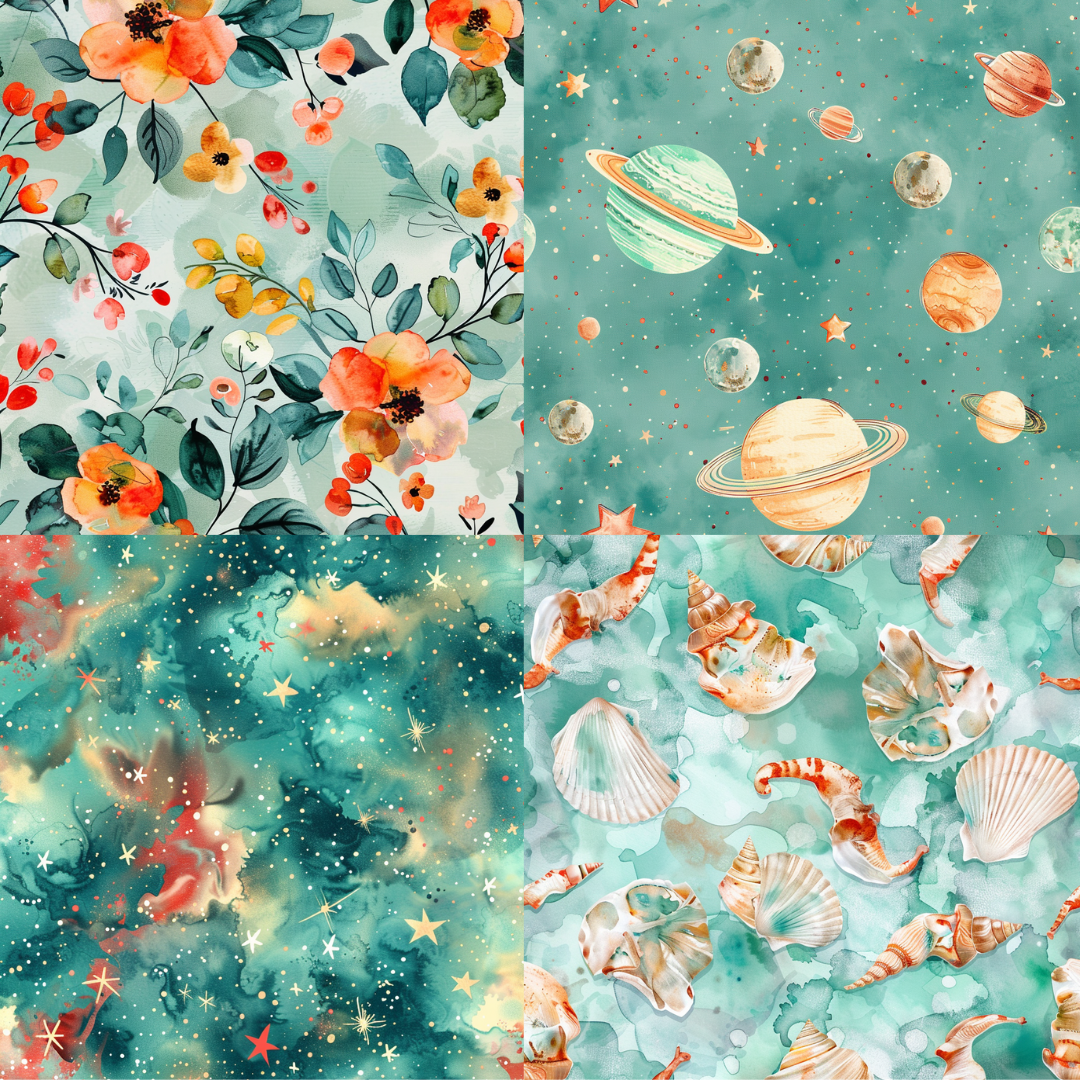 Celestial nature mosaic illustration in a watercolor style created from an AI image prompt.