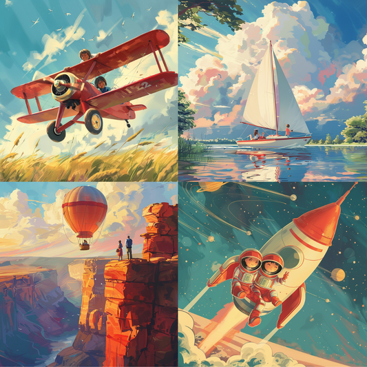 AI MidJourney Image Prompt, Nostalgic Voyages Canvas, 4921Bold brushstrokes, chat gpt, chat gpt prompts, chatgpt, chatgpt prompts, Dreamlike vistas, Dynamic skies, Golden hour, Luminous reflections, midjourney, Painterly textures, Retro adventure, Saturated colors, Storybook Illustrations, Vintage travel, Whimsical journeys