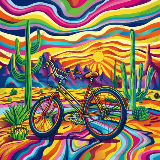 Psychedelic Dreamscape AI MidJourney Image Prompt, 8155abstract, art, bicycle, bold, colorful, creative, dreamscape, fantasy, guitar, imaginative, midjourney, modern, neon, patterns, psychedelic, rocket, sunglasses, surreal, swirls, trippy, vibrant, visual
