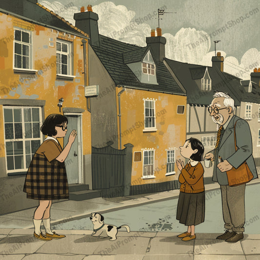 Charming Village Life Illustration AI MidJourney Image Prompt, 8919 Animation & Cartoons, midjourney, village, nostalgic, storybook, illustration, charming, houses, shops, street scenes, soft colors, muted colors, detailed line work, warmth, serenity, whimsy, art, quaint, village life, classic, heritage, beautifully depicted, Midjourney, Ai, Ai Image Prompt, Image Prompt, Prompt