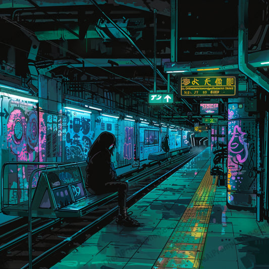 Neon Nightscapes Futuristic Cyberpunk AI MidJourney Image Prompt, 8082cityscape illustrations, cyberpunk city, dark urban scenes, edgy wall art, futuristic decor, midjourney, moody atmosphere, night city art, retro-futurism, sci-fi aesthetic, street art, tech-inspired decor, urban nightscapes