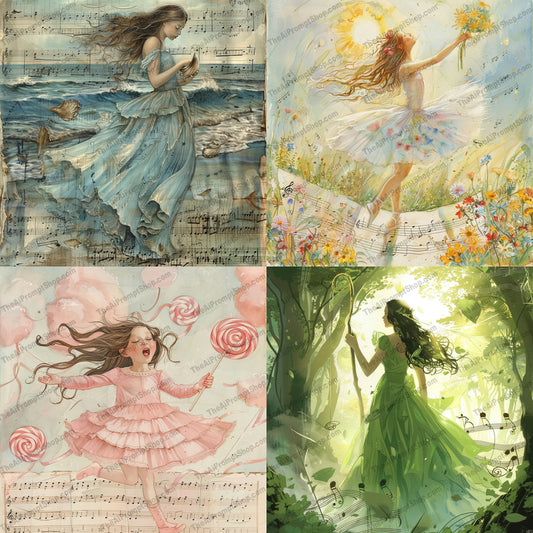 Dreamy Music-Inspired Art AI MidJourney Image Prompt, 9439 Character Art, midjourney, whimsical, music, fantasy, nature, ethereal, dreamy, flowing dresses, charming characters, enchanting, fairytale, beautiful, surreal, delicate, artistic, imaginative, creative, colorful, magic, mystical, serene, Midjourney, Ai, Ai Image Prompt, Image Prompt, Prompt