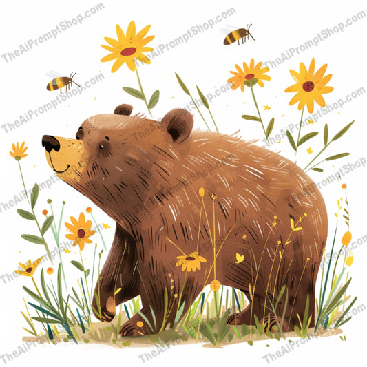 Woodland Animal Illustration AI MidJourney Image Prompt, 8215Bear, Cartoon, Charming, Children, Cute, Fauna, Fawn, Flora, Forest, Illustration, Kids Decor, Nature, Playful Artmidjourney, Rabbit, Squirrel, Whimsical, Wildlife, Woodland Animals
