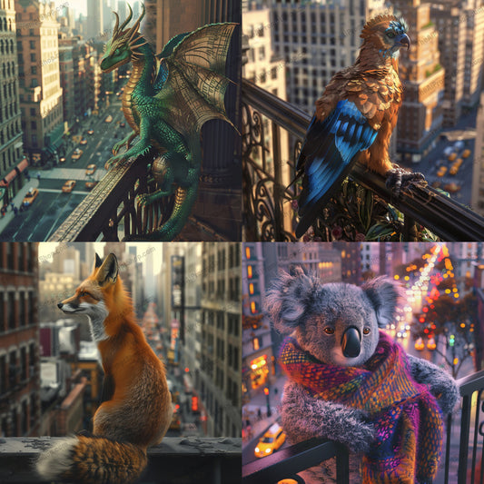 Urban Animal Royalty AI MidJourney Image Prompt, 9422 Fantasy, midjourney, digital art, urban animals, majestic animals, cityscape, fantasy animals, wildlife in city, animal royalty, urban jungle, stylish animals, city life, artistic wildlife, concept art, detailed animals, urban fantasy, animal portraits, modern wildlife, imaginative art, fantasy creatures, vibrant city, urban nature, Midjourney, Ai, Ai Image Prompt, Image Prompt, Prompt