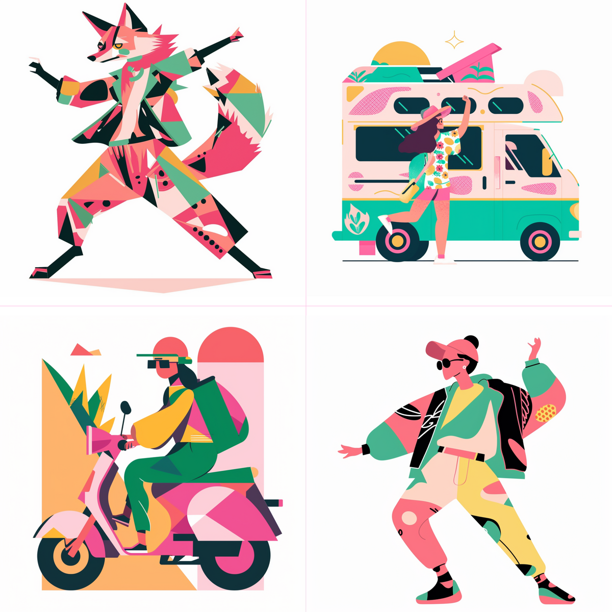 Logos in a colorful style created from an AI image prompt.