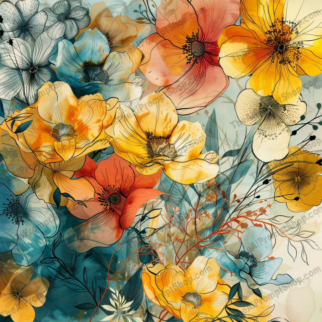 AI MidJourney Image Prompt, Chromatic Blossoms, 4477Abstract floral art, Artistic watercolor florals, Chromatic florals, Dynamic petal hues, Energetic flower paintings, Floral watercolor fusion, Florals, Intense color contrasts, midjourney, Painterly floral expressions, Saturated bloom illustrations, Splash art flowers, Vivid watercolors