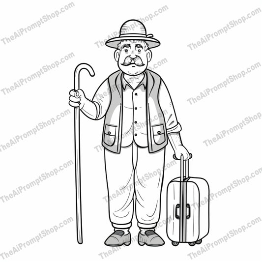 Charming Vintage Cartoon Character Sketch AI MidJourney Image Prompt, 8140art piece, black and white, cartoon character, character design, charm, classic, creative, decor, detailed, illustration, intricate, line art, midjourney, nostalgic, pen drawing, retro, single-line art, sketch, traditional, vintage, warmth, whimsical