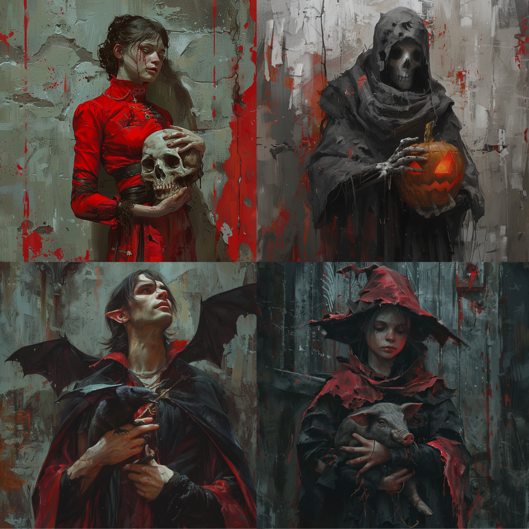AI MidJourney Image Prompt, Crimson Elegy, 4868Ancient traditions, Brooding characters, chat gpt, chat gpt prompts, chatgpt, chatgpt prompts, Cloaked enigma, Cultish ceremony, Dark folklore, Dark renaissance, Enigmatic figures, Gothic elegance, Halloween inspirations, Medieval fantasy, midjourney, Mysterious sorcery, Mystical allure, Red and black aesthetic, Scary, Sinister fairy tales, Skull symbolism, Timeless gothic
