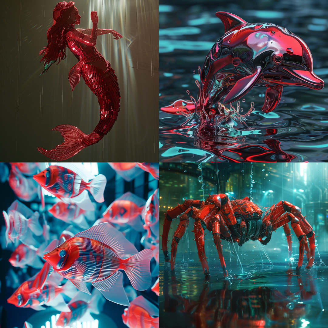 Aquatic Cybernetica AI MidJourney Image Prompt, Character Art, 4173Aquatic fantasy, Artistic underwater scene, Biomechanical fish, chat gpt, chat gpt prompts, chatgpt, chatgpt prompts, Cybernetic organisms, Digital marine life, Futuristic ocean, Iridescent textures, Mechanical mermaid, midjourney, Neon sea life, Reflective surfaces, Surreal aquatic world, Synthetic nature, Technological sea creatures, Underwater robotics, Virtual dolphins
